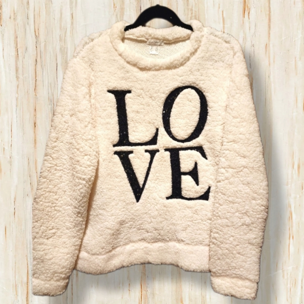 NWOT Cozy Sweater Sequin LOVE Women Size L Off-white Long Sleeves